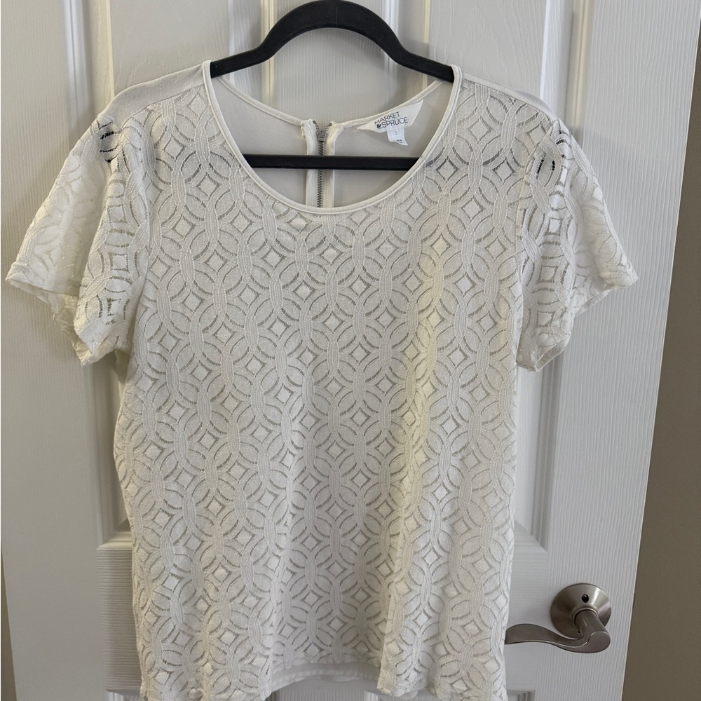 Market & Spruce White Embellished Short Sleeve Blouse